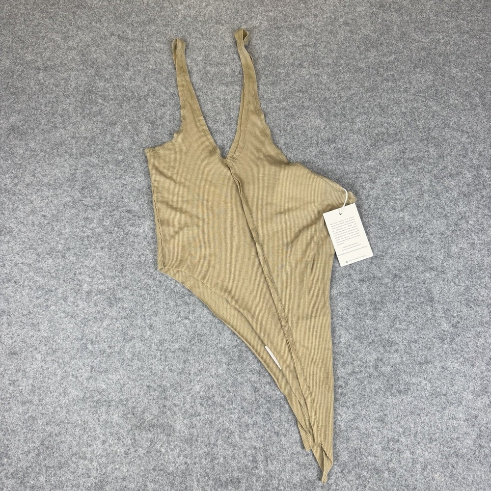 Sami Miro Vintage Asymmetric Tank Top S NWT Taupe Tencel Eco Rib Made In USA Tee - Picture 2 of 8